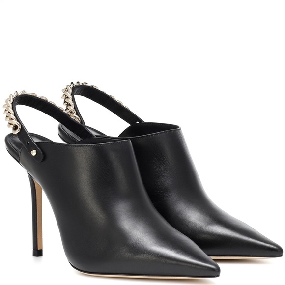 Jimmy Choo Lexx 100 Black/gold Leather heeled  Mules NWT - Picture 2 of 14